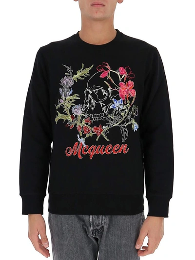 Shop Alexander Mcqueen Deconstructed Floral Skull Sweatshirt In Black