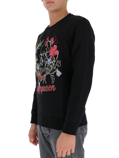 Shop Alexander Mcqueen Deconstructed Floral Skull Sweatshirt In Black