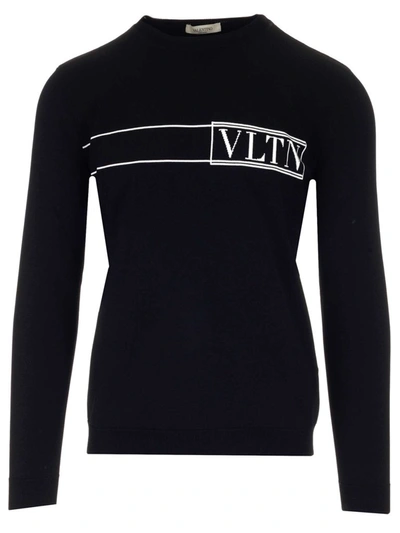 Shop Valentino Vltn Tag Intarsia Crewneck Sweater In Black