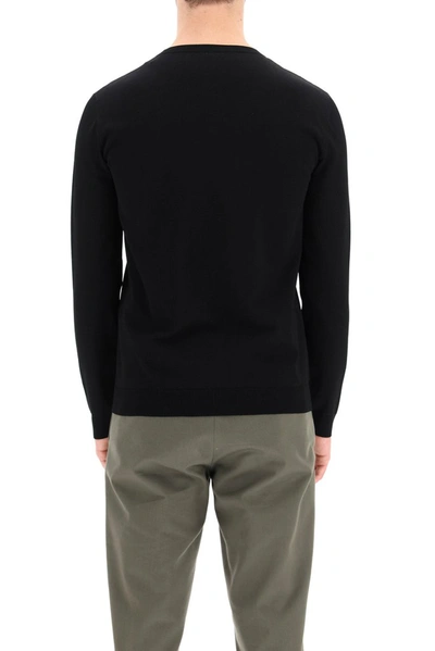Shop Valentino Vltn Tag Intarsia Crewneck Sweater In Black