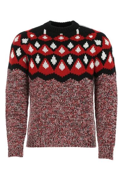 Shop Prada Intarsia Knitted Sweater In Red