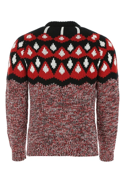 Shop Prada Intarsia Knitted Sweater In Red