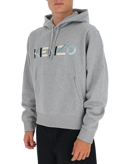 Shop Kenzo Logo Embroidered Hoodie In Grey