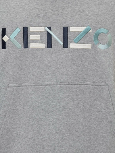 Shop Kenzo Logo Embroidered Hoodie In Grey