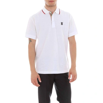 Shop Burberry Embroidered Logo Polo Shirt In White