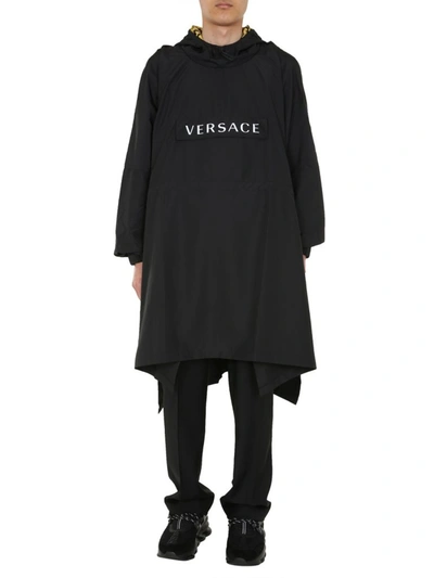 Shop Versace Logo Print Pullover Jacket In Black