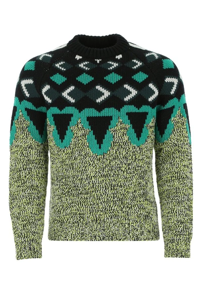 Shop Prada Geometric Intarsia Knit Sweater In Green