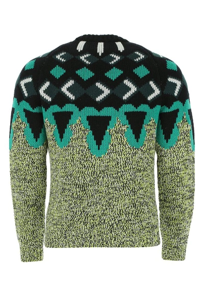 Shop Prada Geometric Intarsia Knit Sweater In Green