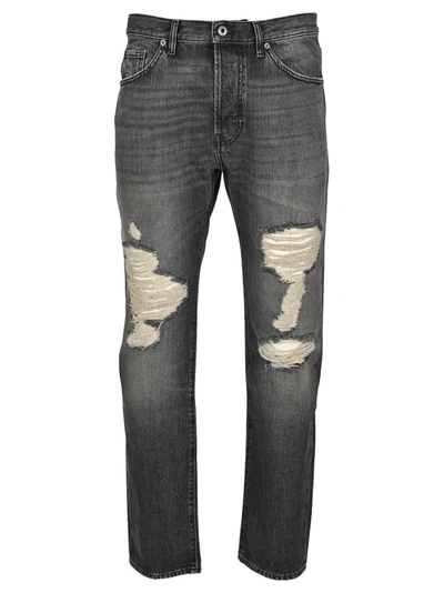 Shop Valentino Distressed Straight Leg Jeans In Grey