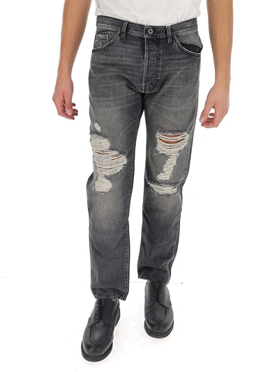 Shop Valentino Distressed Straight Leg Jeans In Grey