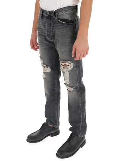 Shop Valentino Distressed Straight Leg Jeans In Grey