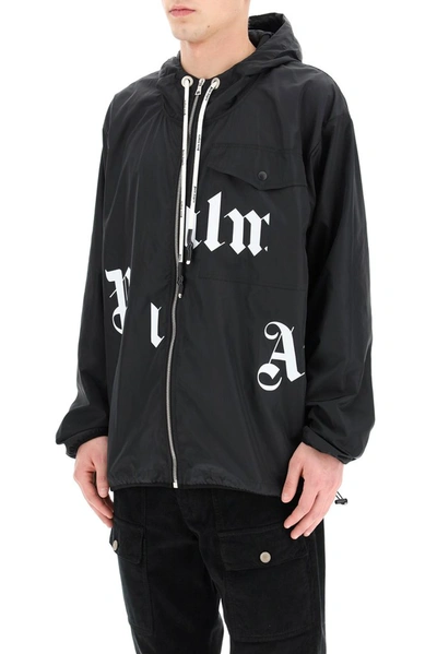 Shop Palm Angels Logo Printed Hooded Jacket In Black