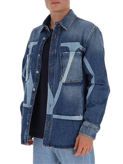 Shop Valentino Vlogo Denim Overshirt In Blue