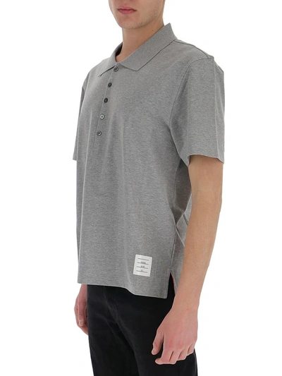 Shop Thom Browne Logo Patch Polo Shirt In Grey
