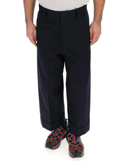 Shop Alexander Mcqueen Wide Leg Trousers In Navy