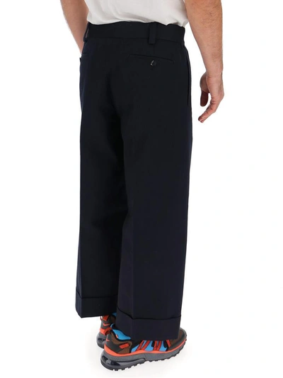 Shop Alexander Mcqueen Wide Leg Trousers In Navy