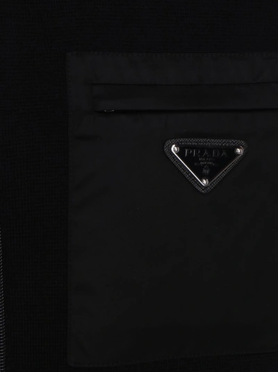 Shop Prada Patch Pocket Zipped Cardigan In Black