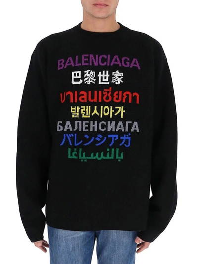 Shop Balenciaga Languages Logo Intarsia Sweater In Black