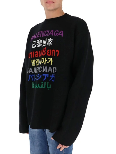 Shop Balenciaga Languages Logo Intarsia Sweater In Black