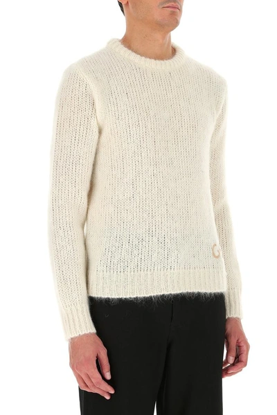 Shop Gucci Gg Embroidered Knit Sweater In Beige