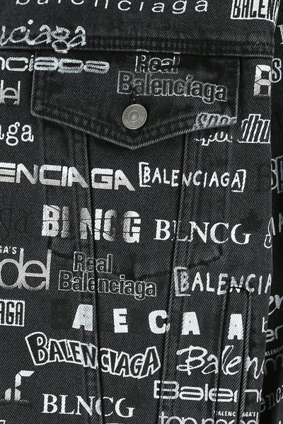 Shop Balenciaga Allover Logo Printed Denim Jacket In Black