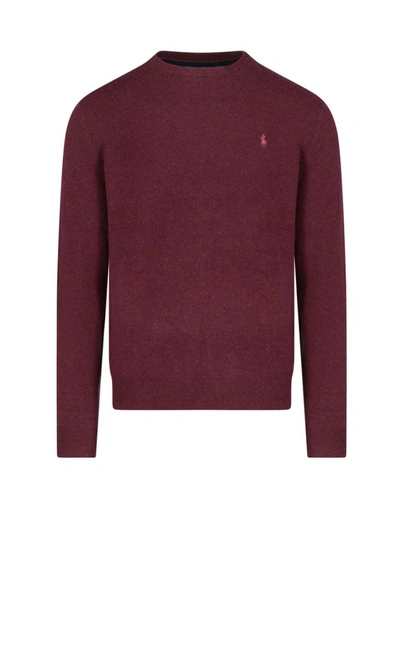 Shop Polo Ralph Lauren Logo Embroidered Crewneck Sweater In Red