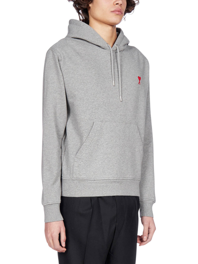 Shop Ami Alexandre Mattiussi Ami Ami De Coeur Logo Embroidered Hoodie In Grey