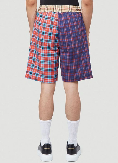Burberry Multicolor Patchwork Check Drawcord Shorts In Navy | ModeSens