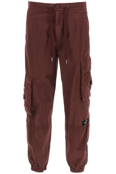 Shop Dolce & Gabbana Cuffed Cargo Pants In Red