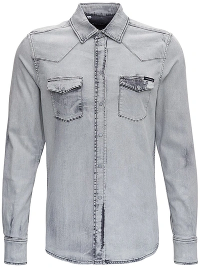 Shop Dolce & Gabbana Chest Pocket Denim Shirt In Grey