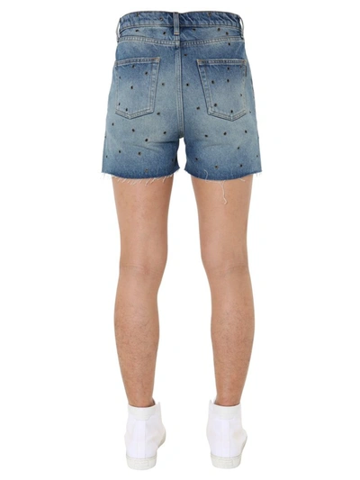 Shop Saint Laurent Studded Denim Shorts In Blue