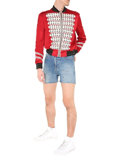 Shop Saint Laurent Studded Denim Shorts In Blue