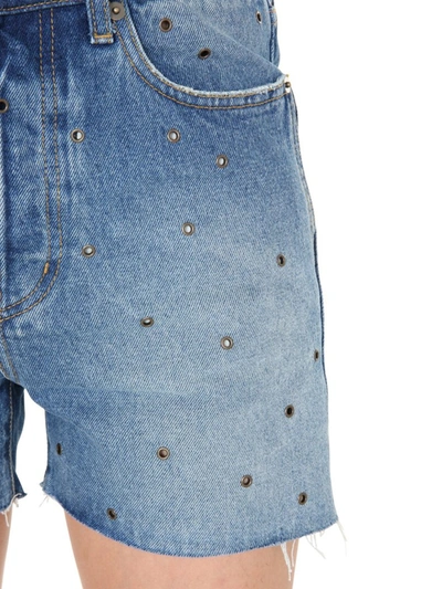 Shop Saint Laurent Studded Denim Shorts In Blue
