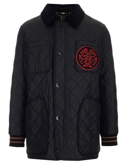 Shop Burberry Graphic Diamond Quilted Varsity Jacket In Black