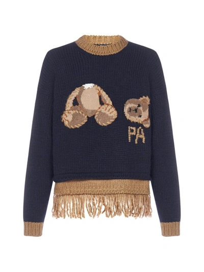 Shop Palm Angels Bear Fringed Sweater In Navy