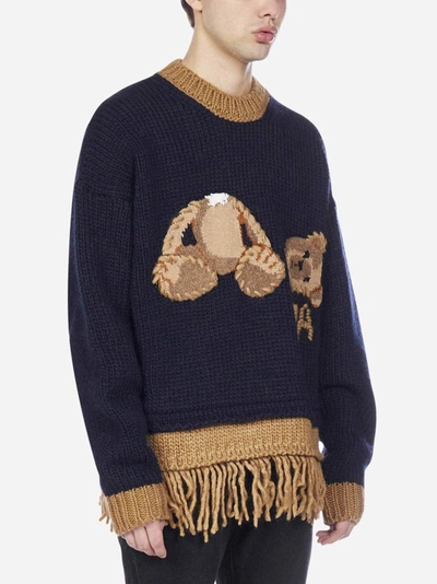 Shop Palm Angels Bear Fringed Sweater In Navy