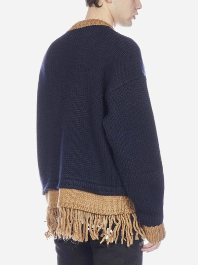Shop Palm Angels Bear Fringed Sweater In Navy