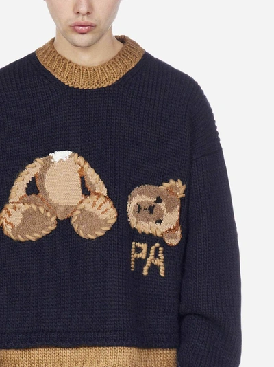 Shop Palm Angels Bear Fringed Sweater In Navy