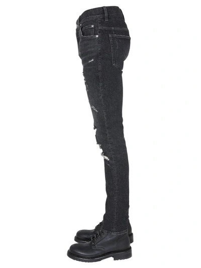 Shop Balmain Distressed Slim In Black