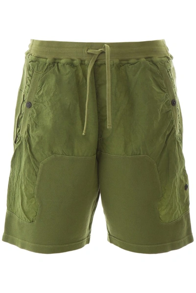 Shop Stone Island Shadow Project Fleece Panelled Shorts In Green