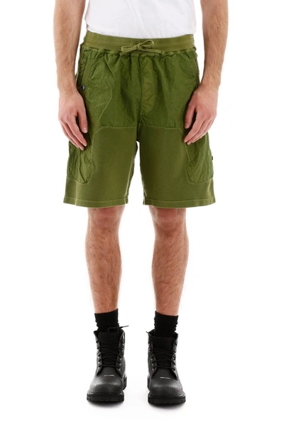 Shop Stone Island Shadow Project Fleece Panelled Shorts In Green