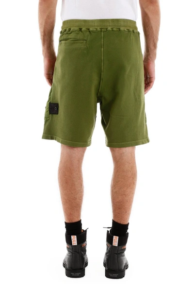 Shop Stone Island Shadow Project Fleece Panelled Shorts In Green