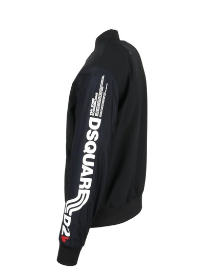 Dsquared2 Logo Stretch Wool Zip Bomber Jacket In Black | ModeSens