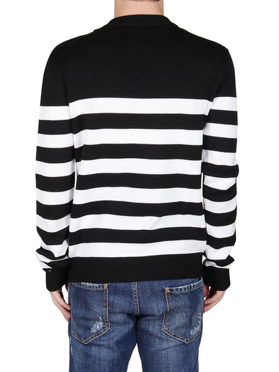 Shop Balmain Striped Button Detail Sweater In Multi