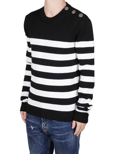 Shop Balmain Striped Button Detail Sweater In Multi