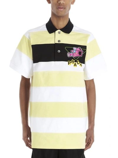 Shop Prada Graphic Printed Striped Polo Shirt In Multi
