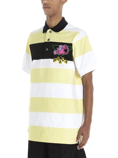 Shop Prada Graphic Printed Striped Polo Shirt In Multi