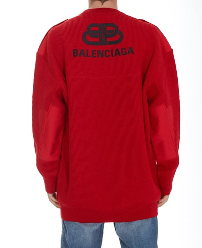 Shop Balenciaga Logo Knitted Sweater In Red