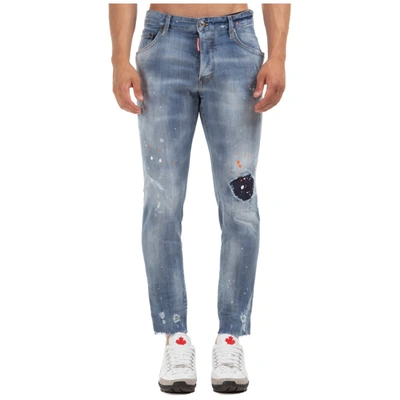 Shop Dsquared2 Splatter Print Skinny Leg Jeans In Blue