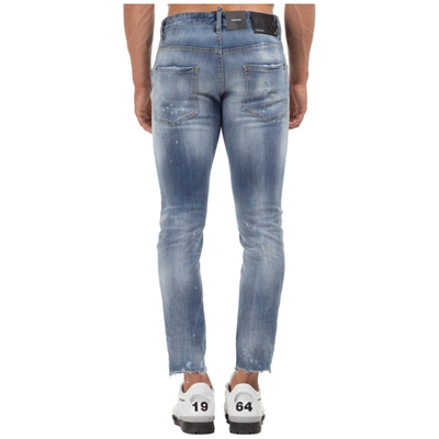 Shop Dsquared2 Splatter Print Skinny Leg Jeans In Blue
